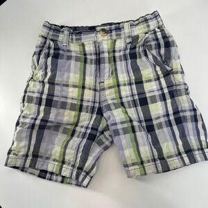 Janie and Jack Plaid Shorts Kids 18-24 Months Green Blue White Button Fly